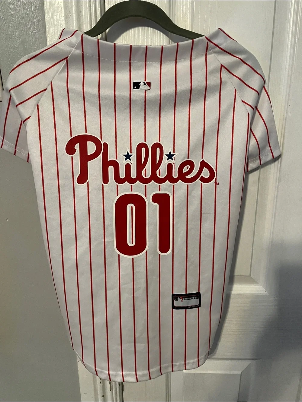 NWOT Pets First Phillies Dog White & Red Pinstripe Jersey - XXL